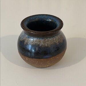 Vintage pottery Miniature vase handmade in Canada tiny vase blue & brown